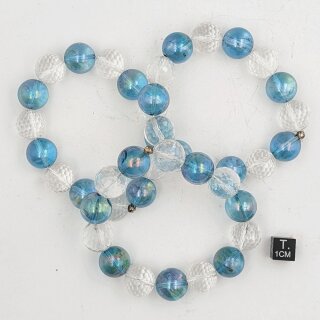 Aqua Aura beh. blau-Bergk.-Mix Armband Kugel z.T. fac. ca. 1,4 / 19cm