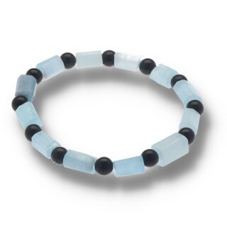 Aquamarin Armband Kristall mit Schörl Kugel 0,6 / 19cm