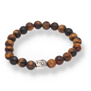 Tigerauge Armband Kugel mit Buddha ca. 0,8 / 19cm