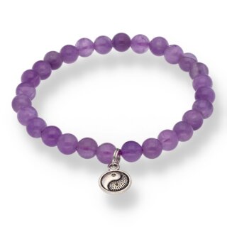 Amethystquarz Armband Kugel mit Ying Yang ca. 0,6 / 19cm