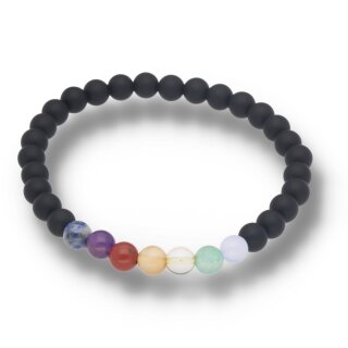 Onyx gef. matt mit 7 Chakra Farben Armband Kugel ca. 0,6 / 19cm