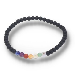 Onyx gef. matt mit 7 Chakra Farben Armband Kugel ca. 0,4 / 19cm