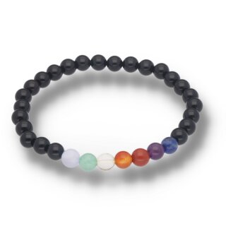 Onyx gef. mit 7 Chakra Farben Armband Kugel ca. 0,6 / 19cm